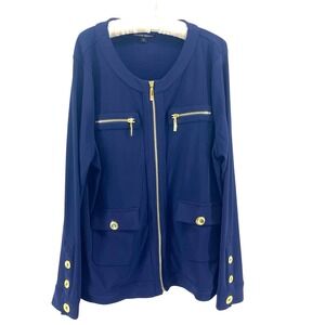 Boston Proper Jacket Blue Gold Button Military Style Blazer Office Chic XL